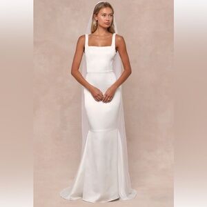 NWT Lulus Luxe Loveliness White Satin Backless Mermaid Maxi Dress